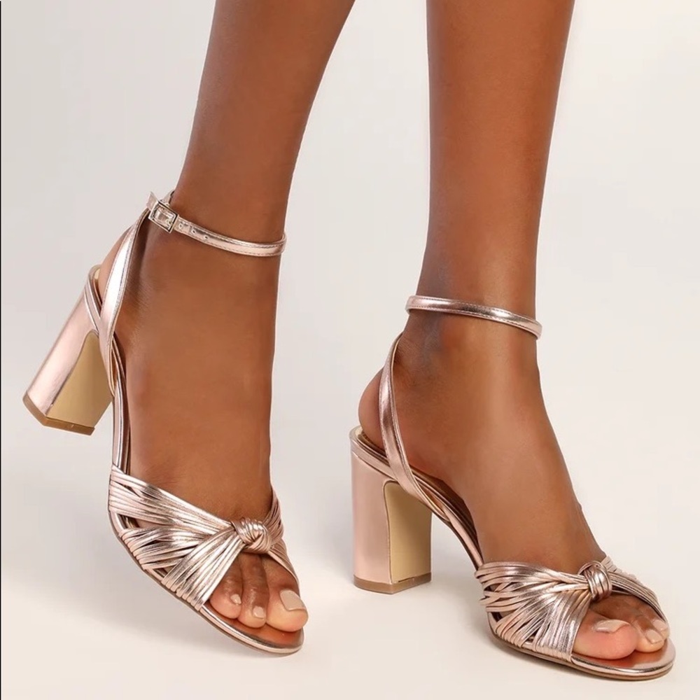 Badgley Mischka BHLDN Christen rose gold mid sandal heels